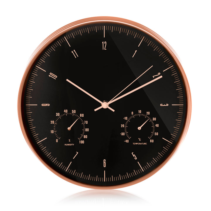 12'' (30 cm) Gold Wall Clock with Thermometer and Hygrometer CE70 G + R-06 LR6 AA 1.5V Varta Industrial Alkaline Battery