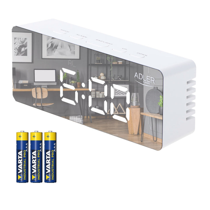 Adler AD 1189 W Alarm Clock with LED Display and Thermometer + 3 Varta Industrial AAA Alkaline Batteries