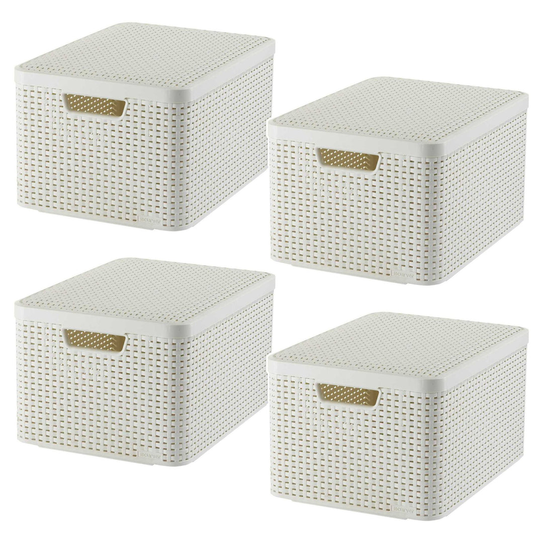 Curver Basket, Universal, with Lid, Cream, Rattan Style L, 4 pieces
