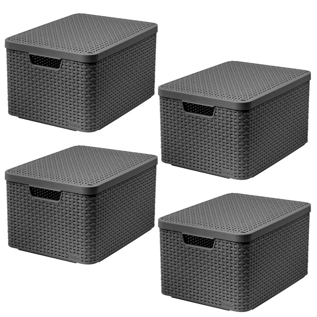 Curver Basket, Universal, with Lid, Gray, Rattan Style L, 4 pieces