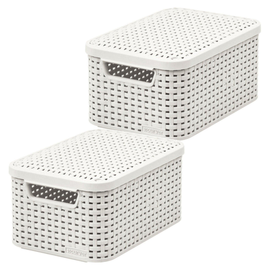 Curver Basket, Universal, with Lid, Cream, Rattan Style M, 2 pieces