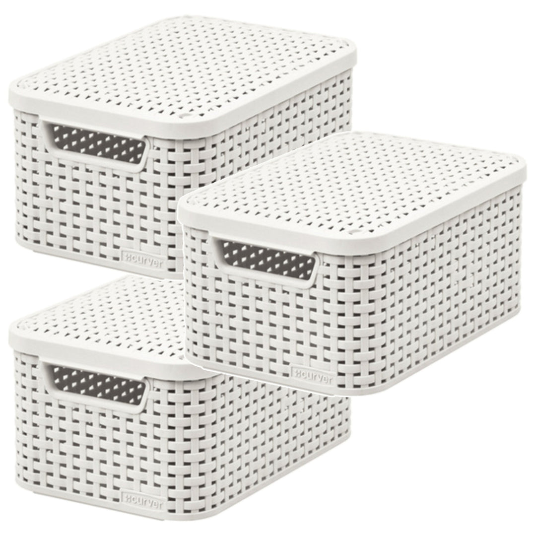 Curver Basket, Universal, with Lid, Cream, Rattan Style M, 3 pieces