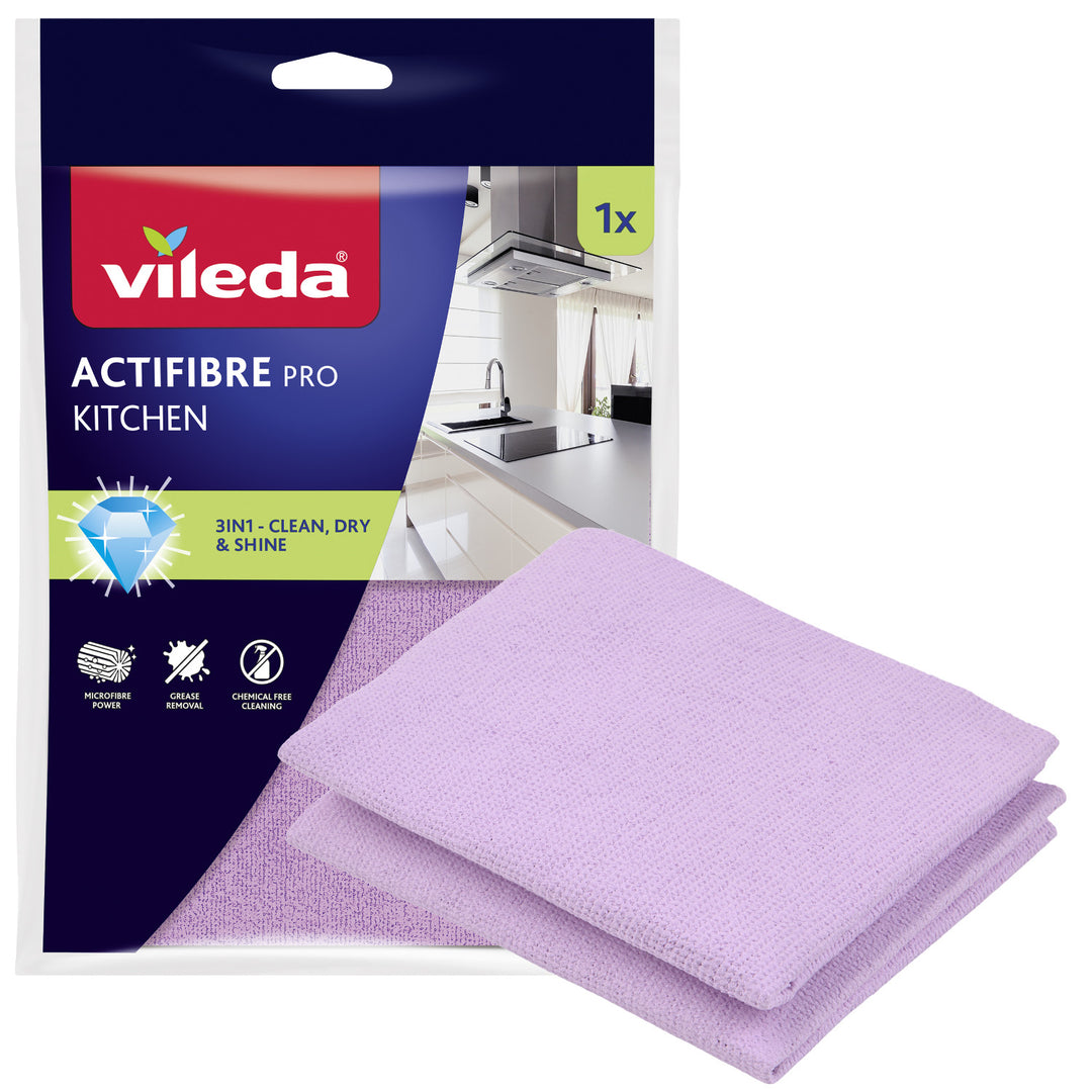 Vileda Actifibre Pro Kitchen Microfiber Cloth, PVA Coating, Machine Washable up to 60°C, 183303, 2 pieces