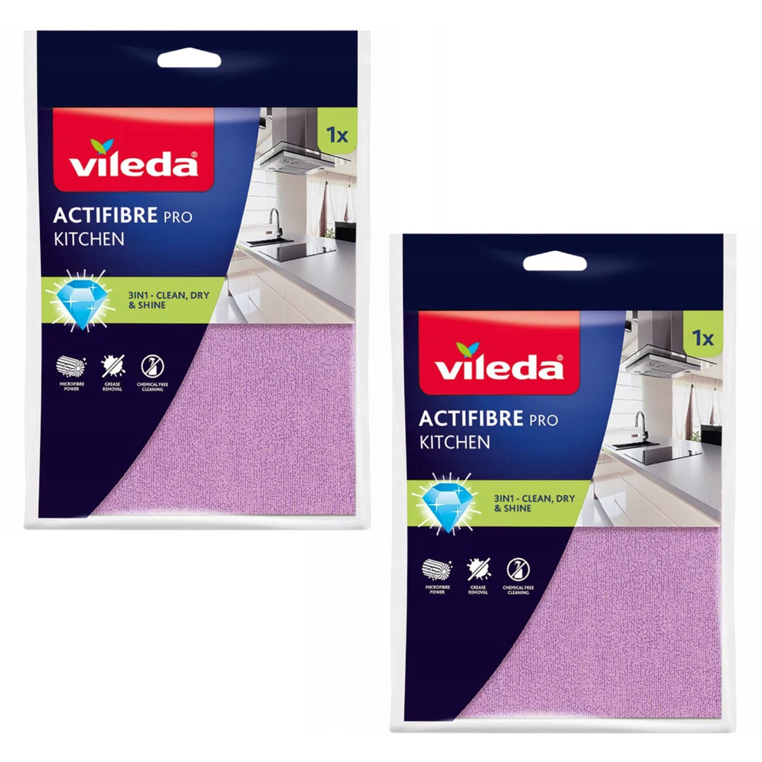 Vileda Actifibre Pro Kitchen Microfiber Cloth, PVA Coating, Machine Washable up to 60°C, 183303, 2 pieces