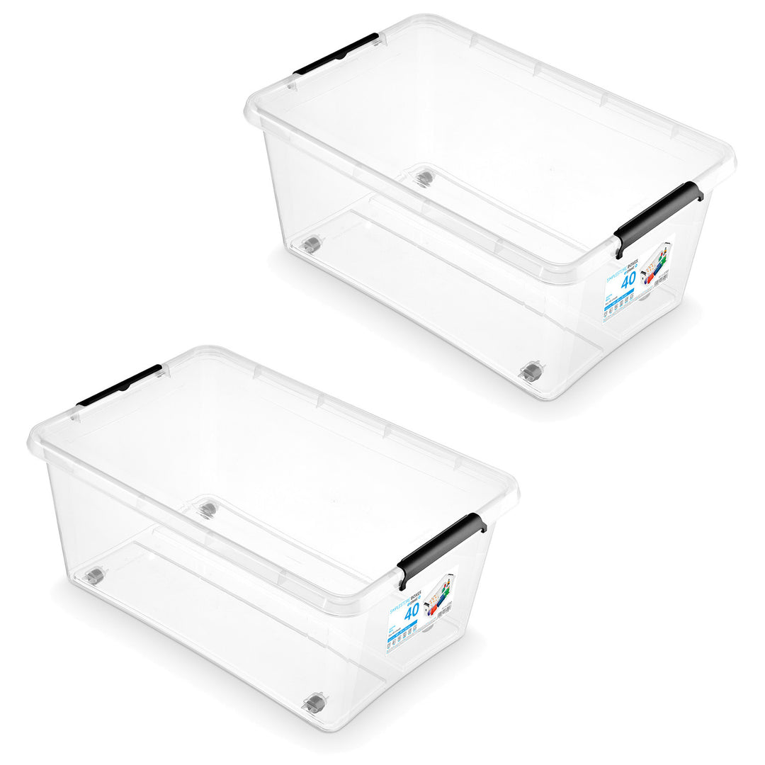 Moxom SimpleStore container, 40L capacity, transparent, snap-on lid, with casters, BPA-free, 04-0076, 2 pieces