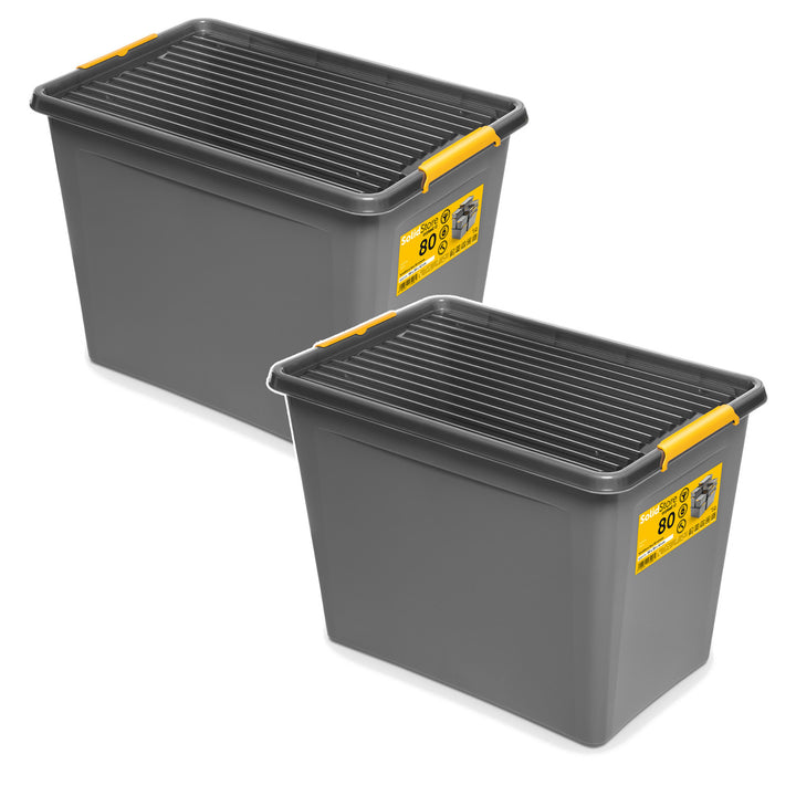 Moxom SolidStore container, 80L capacity, gray, snap-on lid, with wheels, BPA-free, 04-0217, 2 pieces
