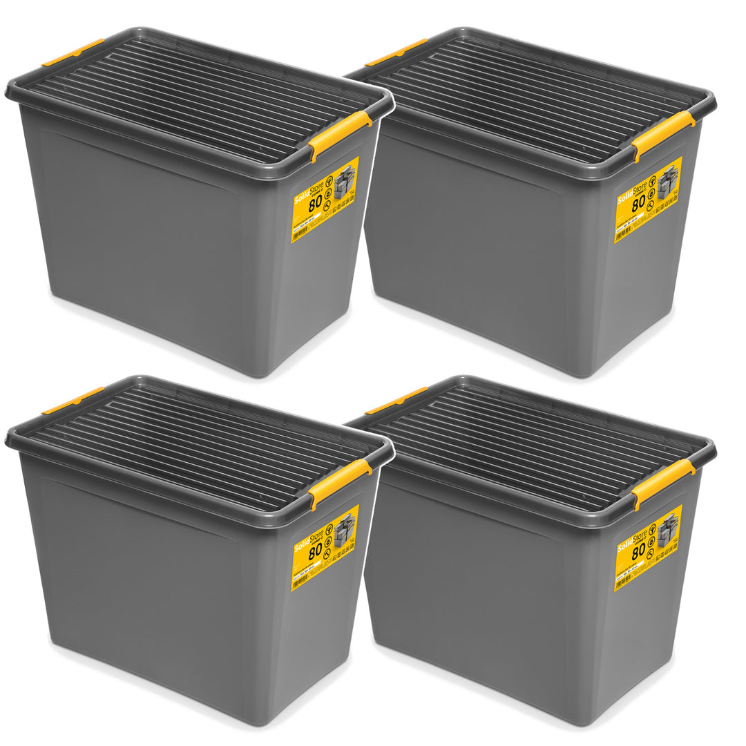 Moxom SolidStore container, 80L capacity, gray, snap-on lid, with casters, BPA-free, 04-0217, 4 pieces