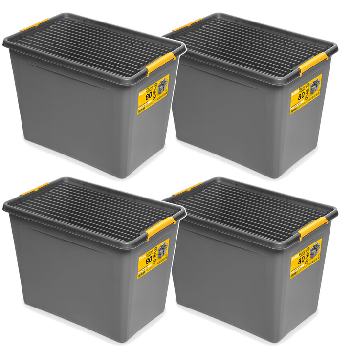 Moxom SolidStore container, 80L capacity, gray, snap-on lid, with casters, BPA-free, 04-0217, 4 pieces