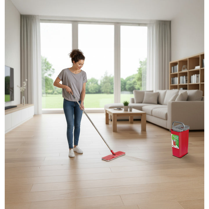 GreenBlue flat mop with bucket and wringer, two HQ microfiber pads, 5.7L capacity, MaxiClean GB870 + Vileda Actifibre Soft cloth