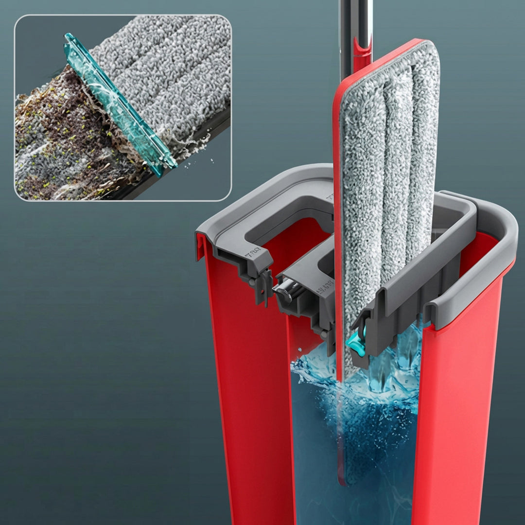 GreenBlue flat mop with bucket and wringer, two HQ microfiber pads, 5.7L capacity, MaxiClean GB870 + Vileda Actifibre Soft cloth