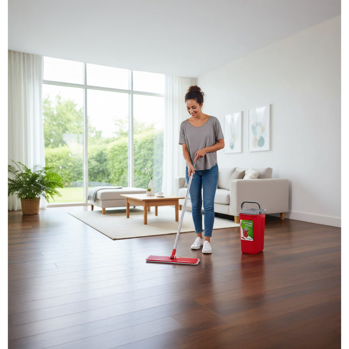 GreenBlue flat mop with bucket and wringer, two HQ microfiber pads, 5.7L capacity, MaxiClean GB870 + Vileda Actifibre Pro cloth