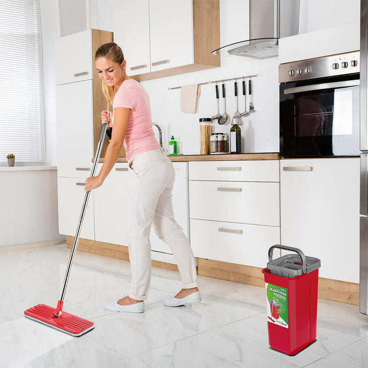 GreenBlue flat mop with bucket and wringer, two HQ microfiber pads, 5.7L capacity, MaxiClean GB870 + Vileda Actifibre Pro cloth
