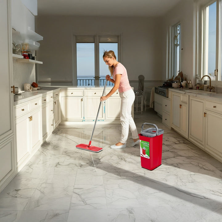 GreenBlue flat mop with bucket and wringer, two HQ microfiber pads, 5.7L capacity, MaxiClean GB870 + Vileda Actifibre Pro cloth