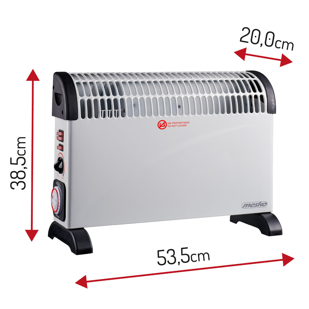 Electric convection heater, thermostat, 2000W, 24-hour timer, white, 150 cm cord, Mesko, MS 7741W