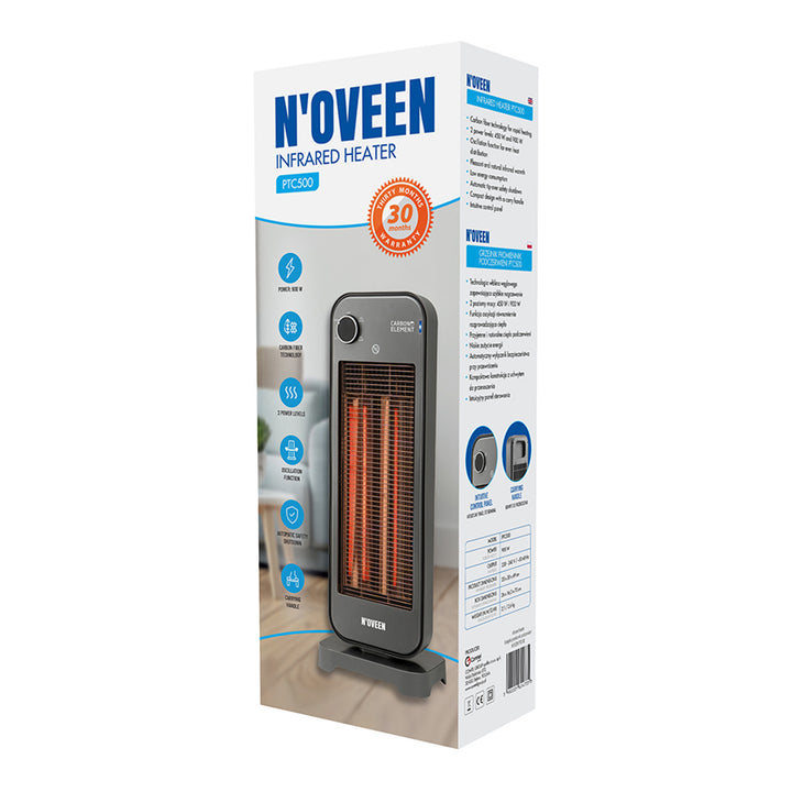 Radiant Heater, Infrared 900W, 2 Heat Settings, Noveen