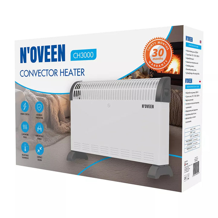 Electric convection heater, 2000 W, thermostat, white, Noveen