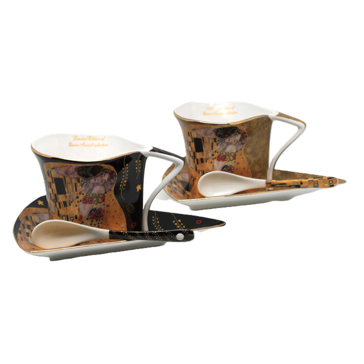 Klimt "The Kiss" Porcelain Cups, 2x180 ml, with Spoons, Queen Isabell