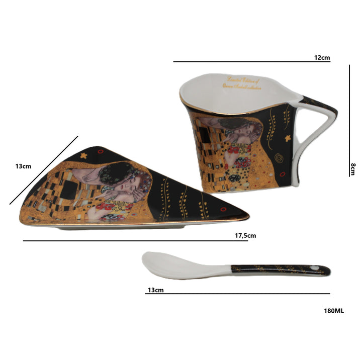 Klimt "The Kiss" Porcelain Cups, 2x180 ml, with Spoons, Queen Isabell