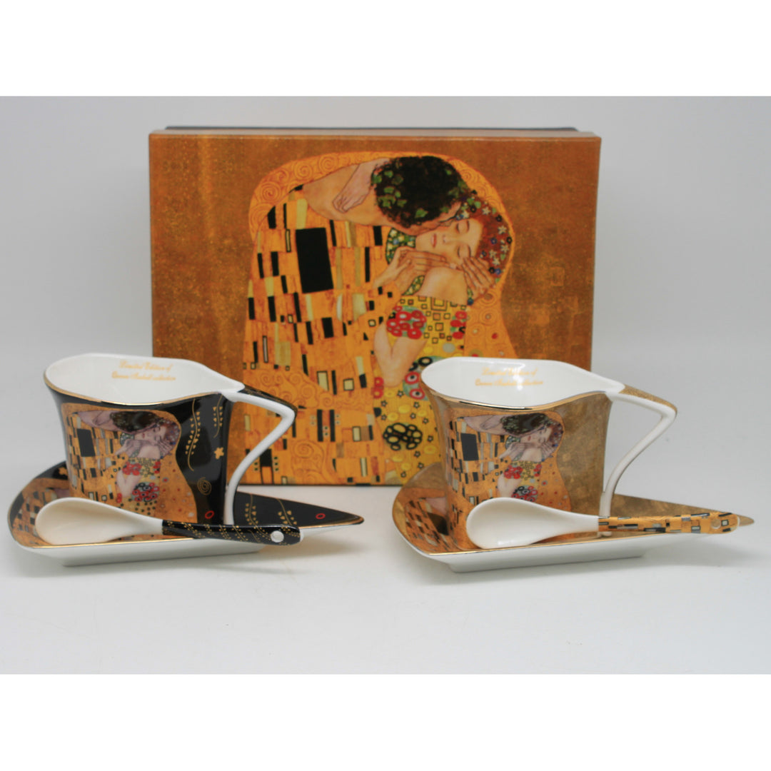 Klimt "The Kiss" Porcelain Cups, 2x180 ml, with Spoons, Queen Isabell