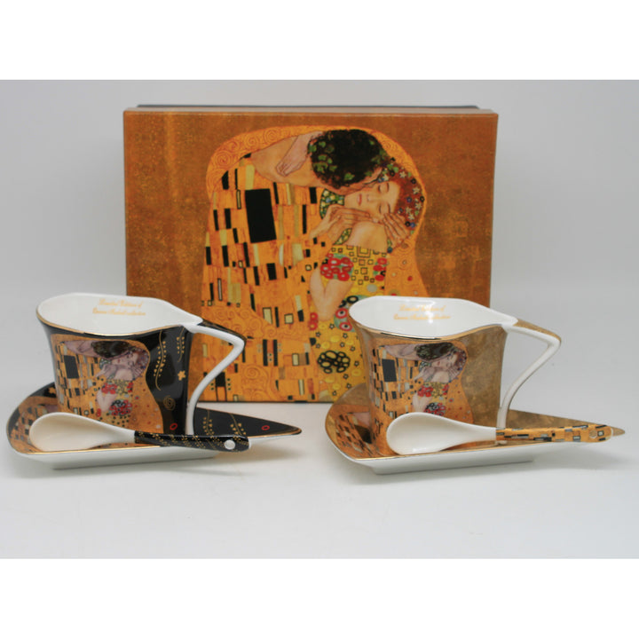 Klimt "The Kiss" Porcelain Cups, 2x180 ml, with Spoons, Queen Isabell