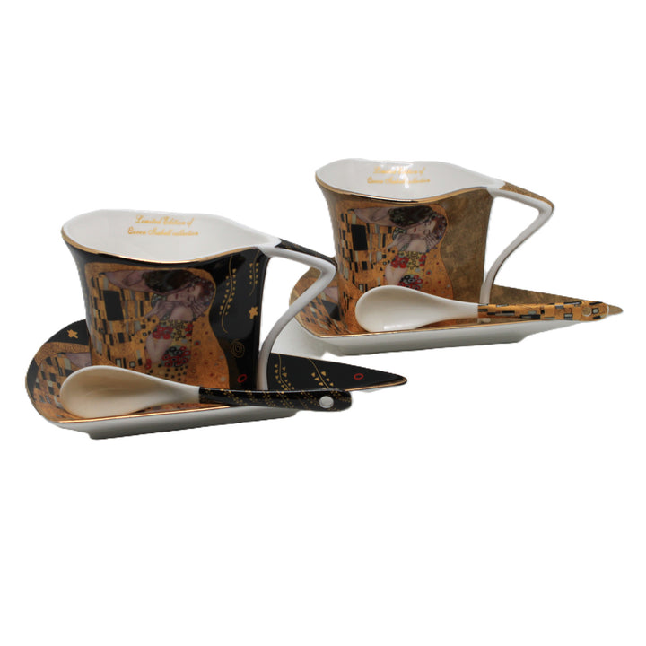 Klimt "The Kiss" Porcelain Cups, 2x180 ml, with Spoons, Queen Isabell