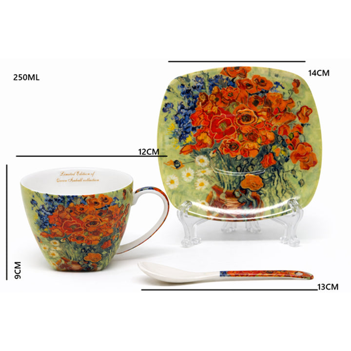 Van Gogh Poppies Porcelain Cups, 2x250 ml, Set of 2, Queen Isabell