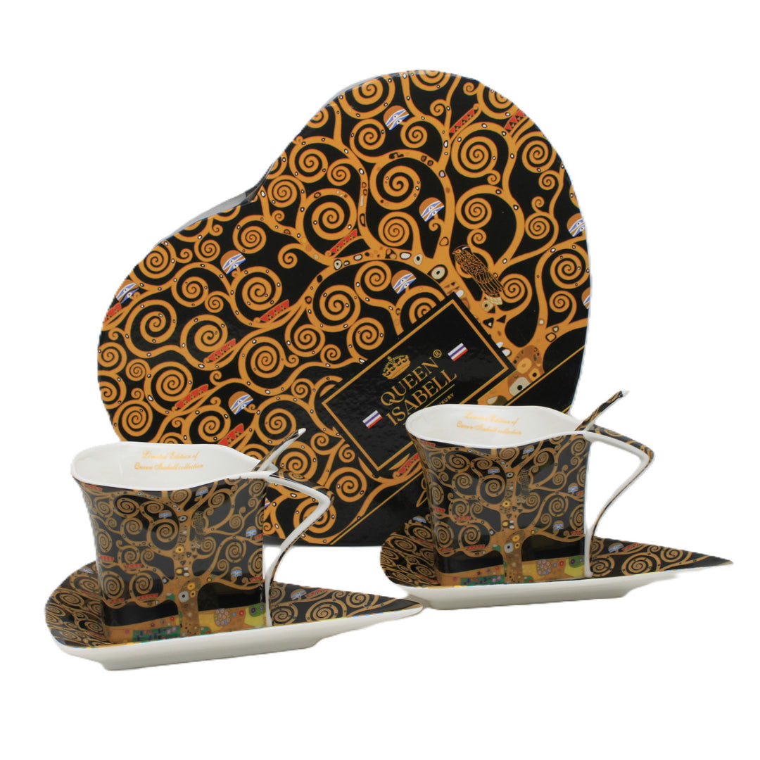 Klimt "Tree of Life" Porcelain Cups, 2x180 ml, with Spoons, Queen Isabell
