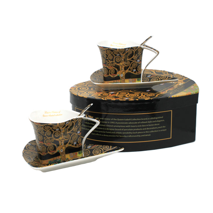 Klimt "Tree of Life" Porcelain Cups, 2x180 ml, with Spoons, Queen Isabell