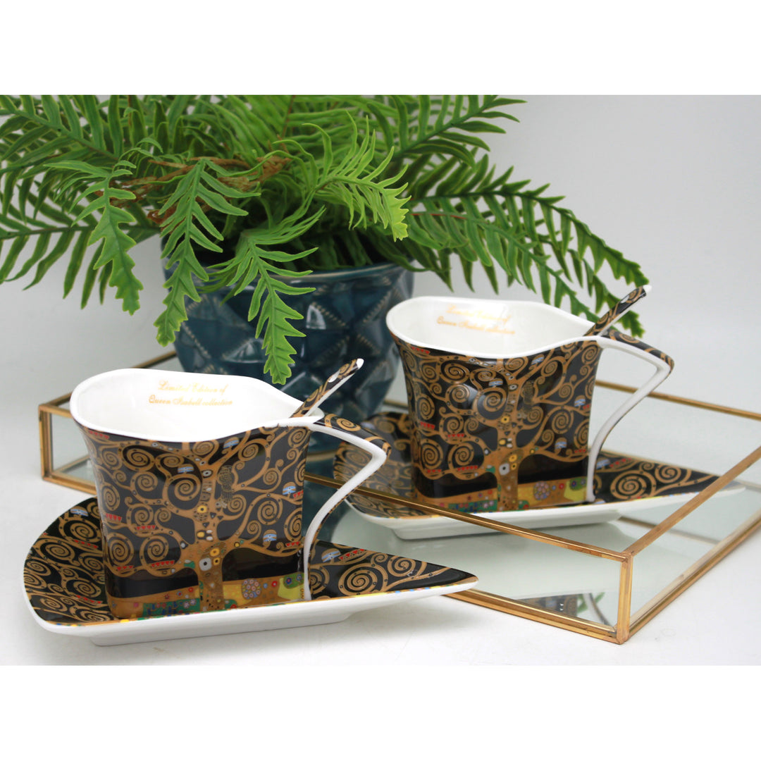Klimt "Tree of Life" Porcelain Cups, 2x180 ml, with Spoons, Queen Isabell