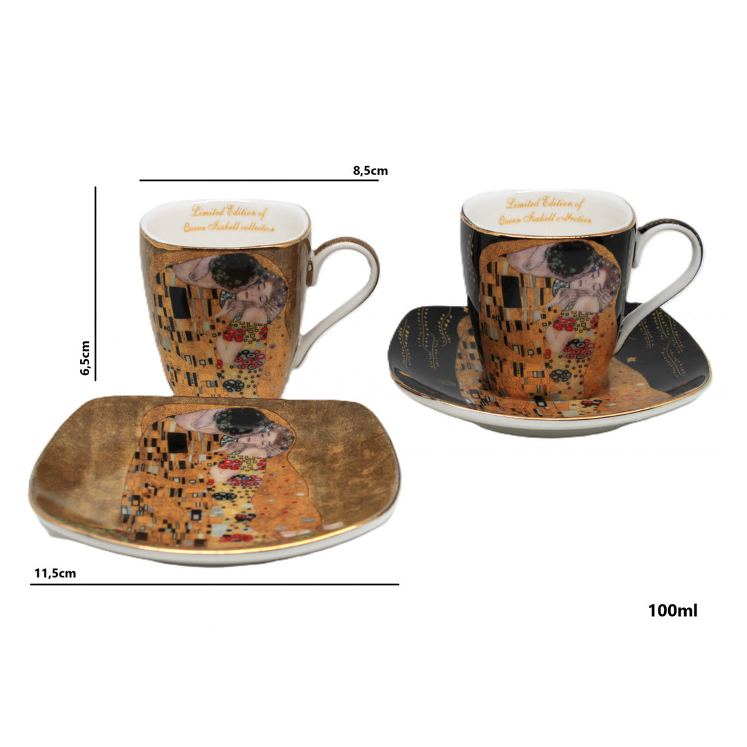 Klimt "The Kiss" Porcelain Espresso Cups, 2x100 ml, Queen Isabell