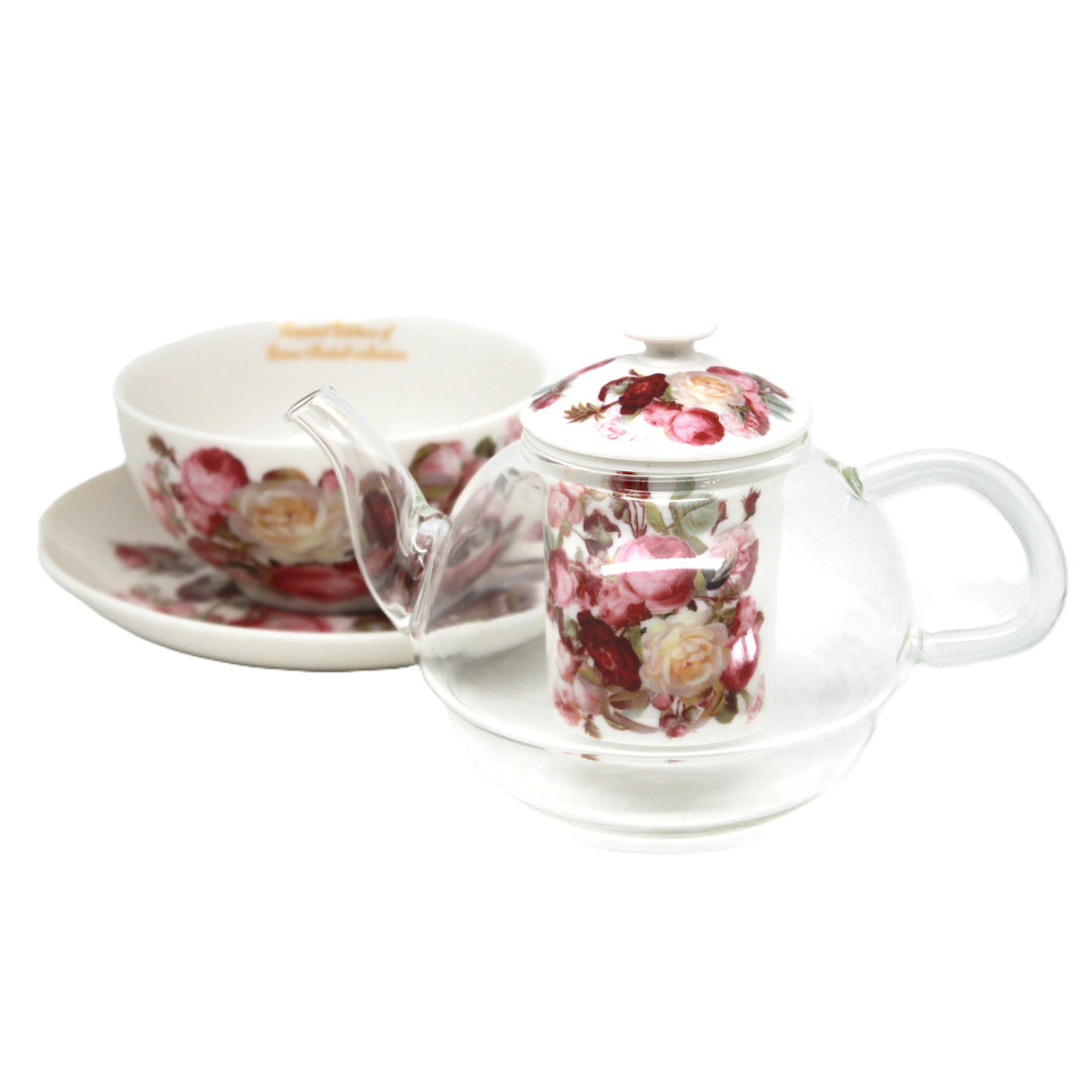 "Roses" Tea Set, Cup and Pot (Tea for One) by Queen Isabell