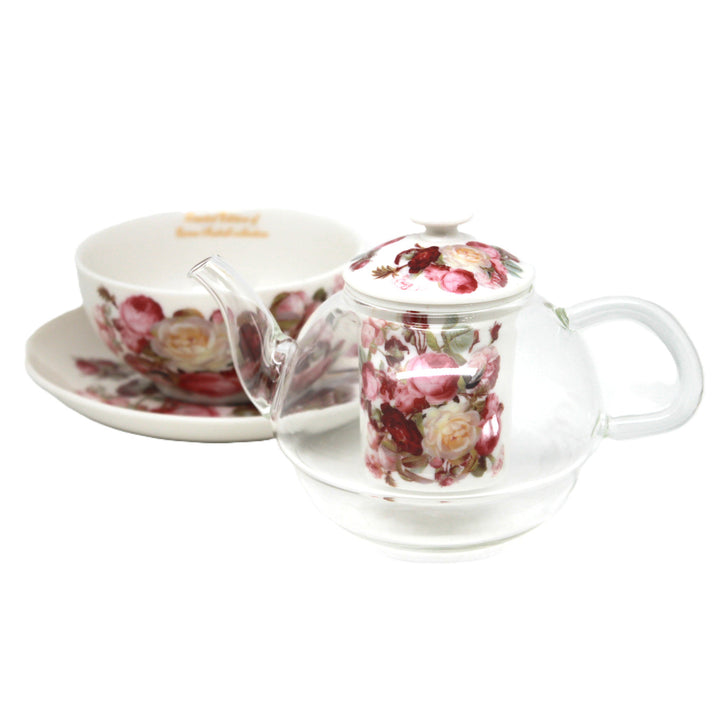 "Roses" Tea Set, Cup and Pot (Tea for One) by Queen Isabell