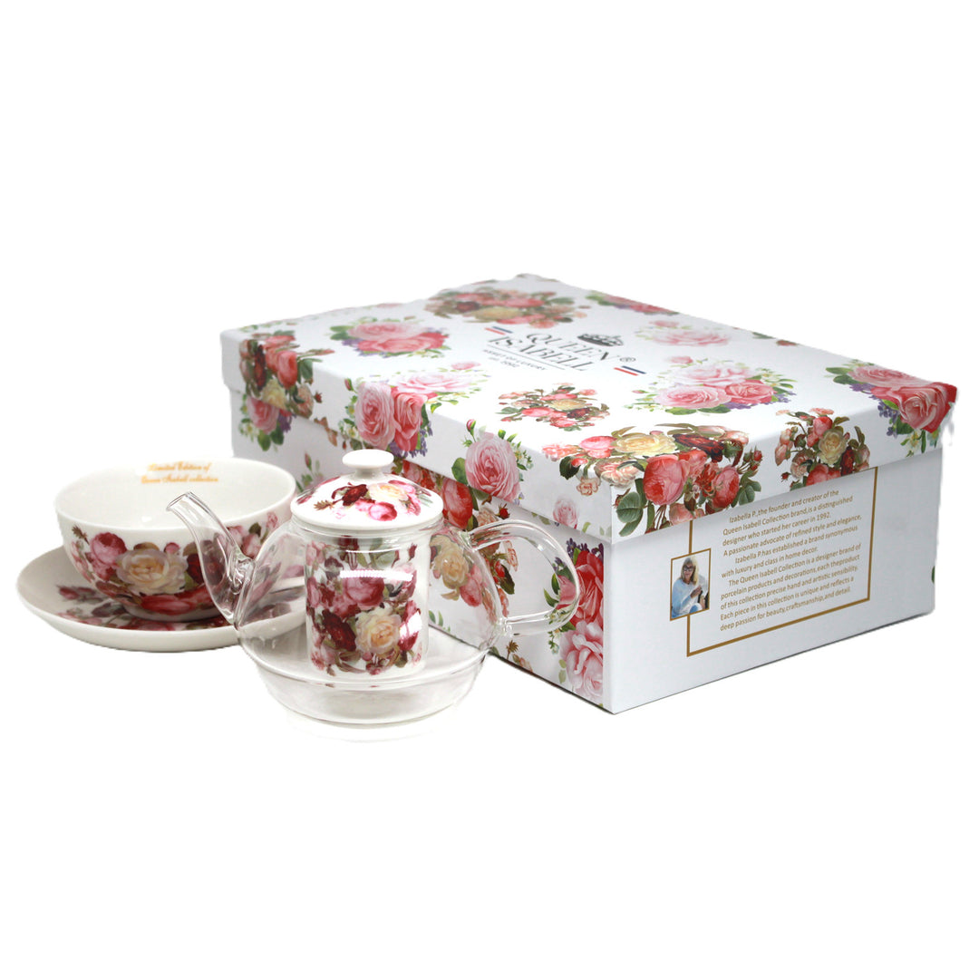 "Roses" Tea Set, Cup and Pot (Tea for One) by Queen Isabell