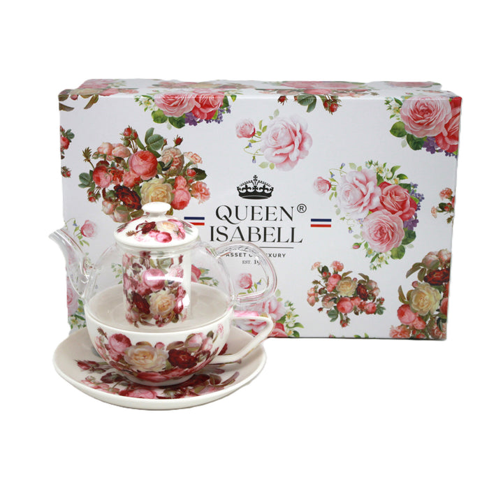 "Roses" Tea Set, Cup and Pot (Tea for One) by Queen Isabell