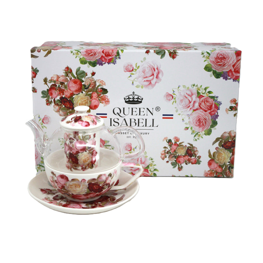 "Roses" Tea Set, Cup and Pot (Tea for One) by Queen Isabell