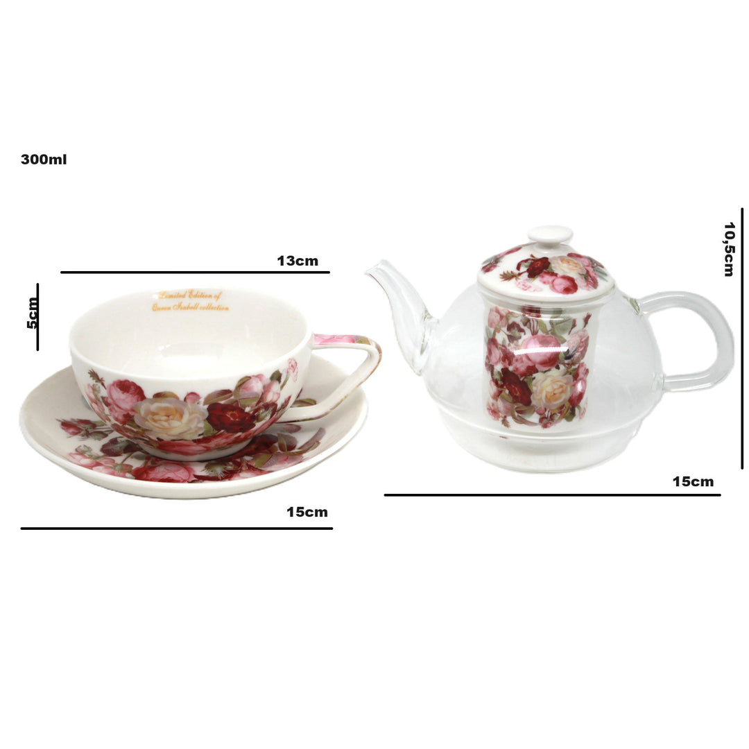 "Roses" Tea Set, Cup and Pot (Tea for One) by Queen Isabell