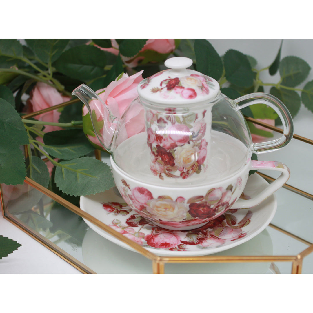 "Roses" Tea Set, Cup and Pot (Tea for One) by Queen Isabell