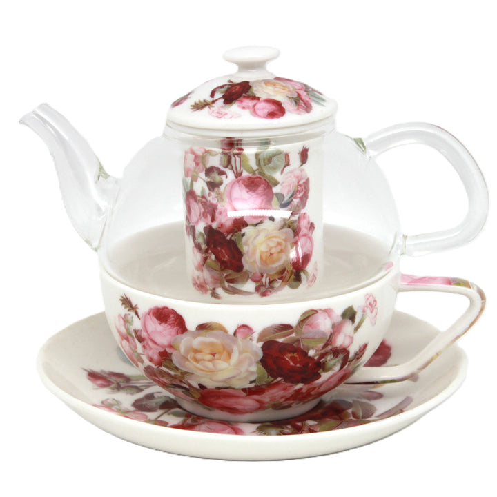 "Roses" Tea Set, Cup and Pot (Tea for One) by Queen Isabell