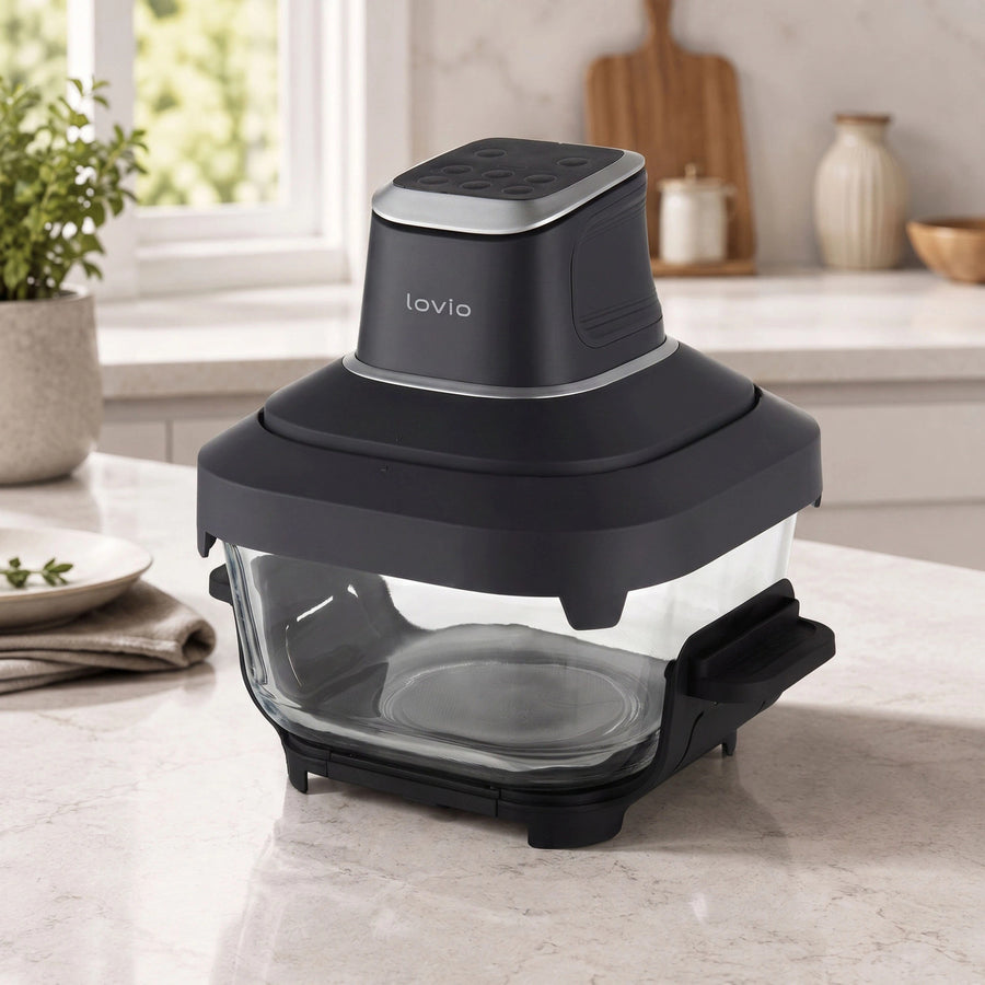 LOVIO PureFry Ultra Crisp LVAF003BK Oil-Free Air Fryer, 4L + 1.5L, 1550W, Black, Glass Baskets