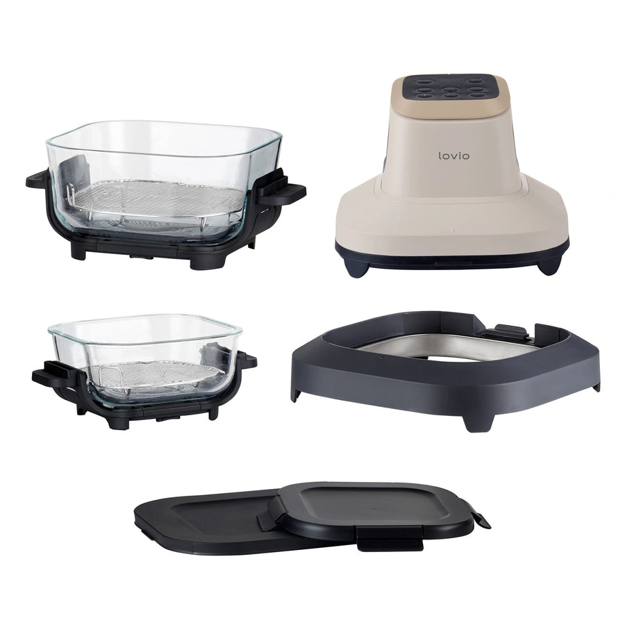 LOVIO PureFry Ultra Crisp LVAF003BE Oil-Free Air Fryer, 4L + 1.5L, 1550W, Beige, with Glass Bowls