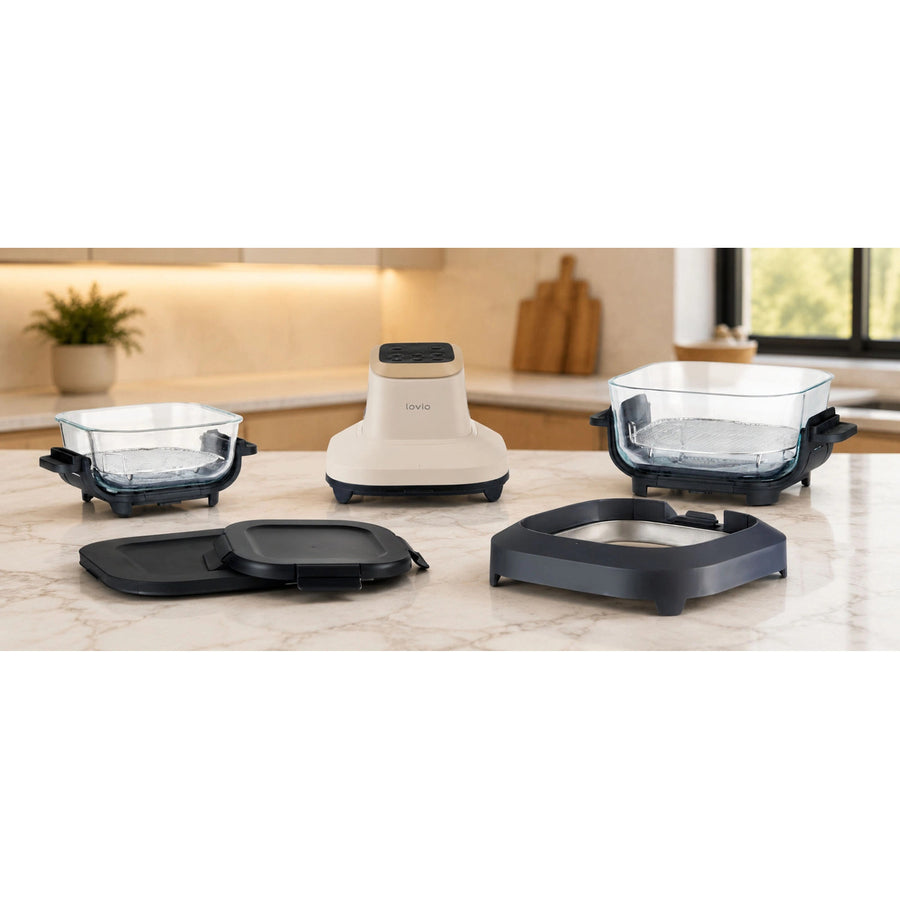 LOVIO PureFry Ultra Crisp LVAF003BE Oil-Free Air Fryer, 4L + 1.5L, 1550W, Beige, with Glass Bowls