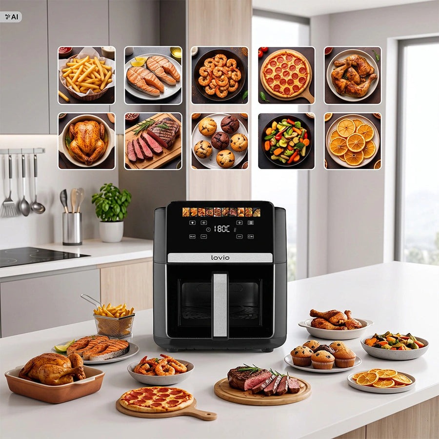 LOVIO DualHeat XXL Ceramic LVAF004BK 9L 2000W Oil-Free Air Fryer, Black