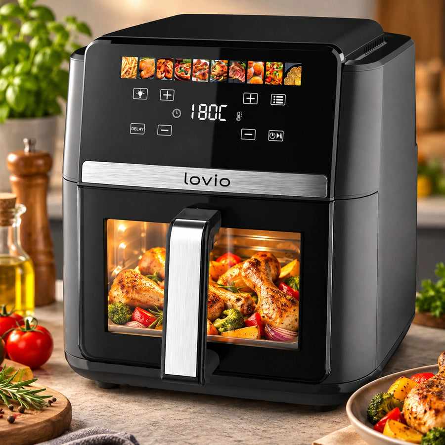 LOVIO DualHeat XXL Ceramic LVAF004BK 9L 2000W Oil-Free Air Fryer, Black