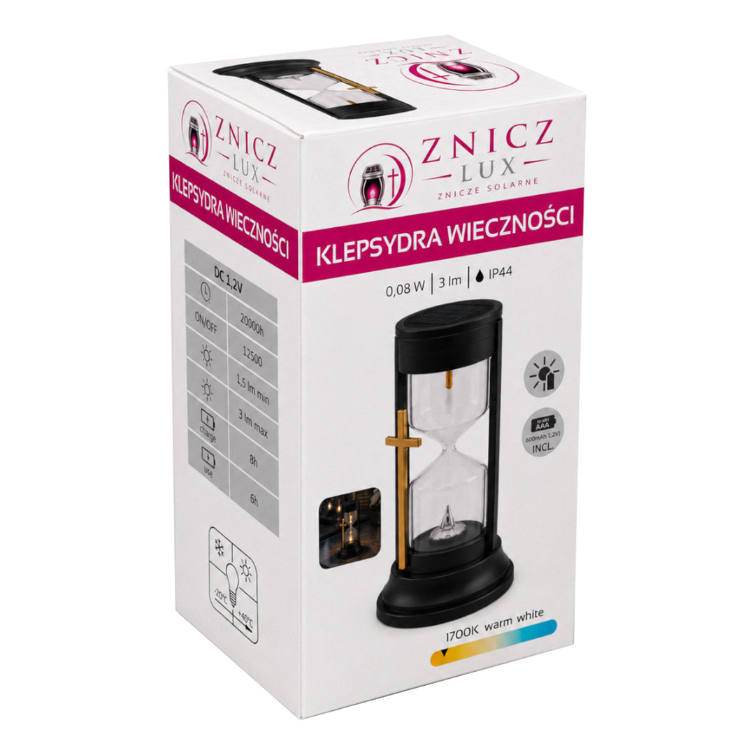 Solar Grave Candle, Hourglass of Eternity, 0.08W LED, 20,000-hour runtime, max brightness 3 lm, 77199, Znicz-lux, 2 pieces