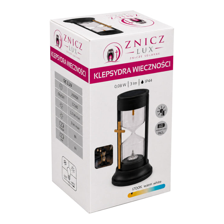 Solar Grave Candle, Hourglass of Eternity, 0.08W LED, 20,000-hour runtime, max brightness 3 lm, 77199, Znicz-lux, 2 pieces