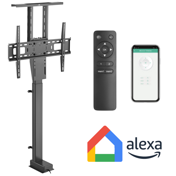 Maclean MC-866T Smart Motorized Electric TV Lift TUYA Mobile App Floor Mount Bracket Alexa Google Home 37''-80'' 60kg Cabinet VESA