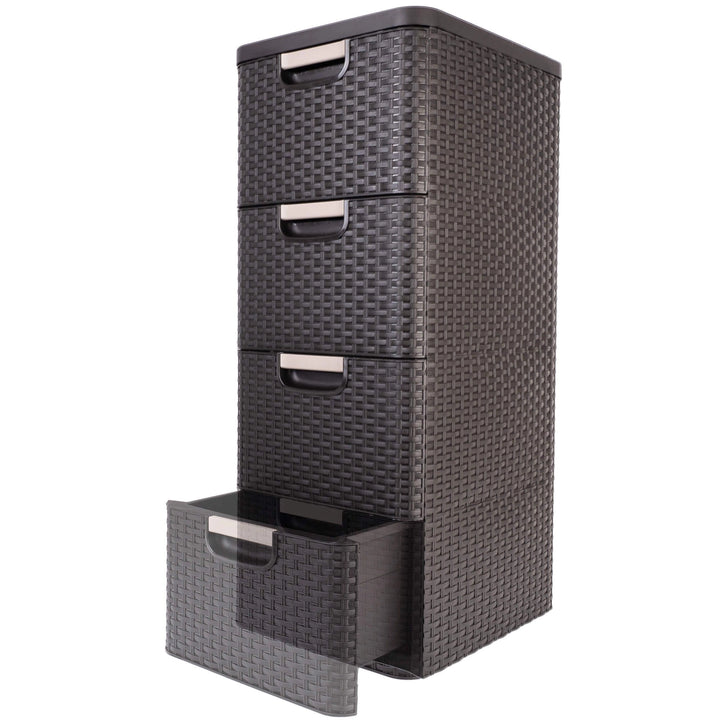 Curver 209906 Storage Unit with Drawers Curver Rattan Style Chest of Drawer Organiser Closet 4x 14L - Brown