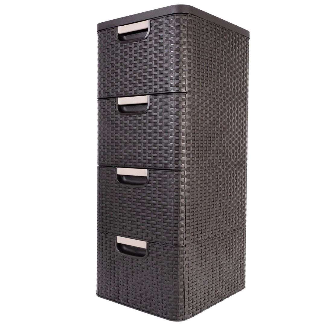 Curver 209906 Storage Unit with Drawers Curver Rattan Style Chest of Drawer Organiser Closet 4x 14L - Brown