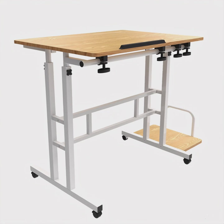 Maclean mobile laptop table desk, white, top 80x60cm, 50kg max, height adjustment 67-115cm , MC-124 W