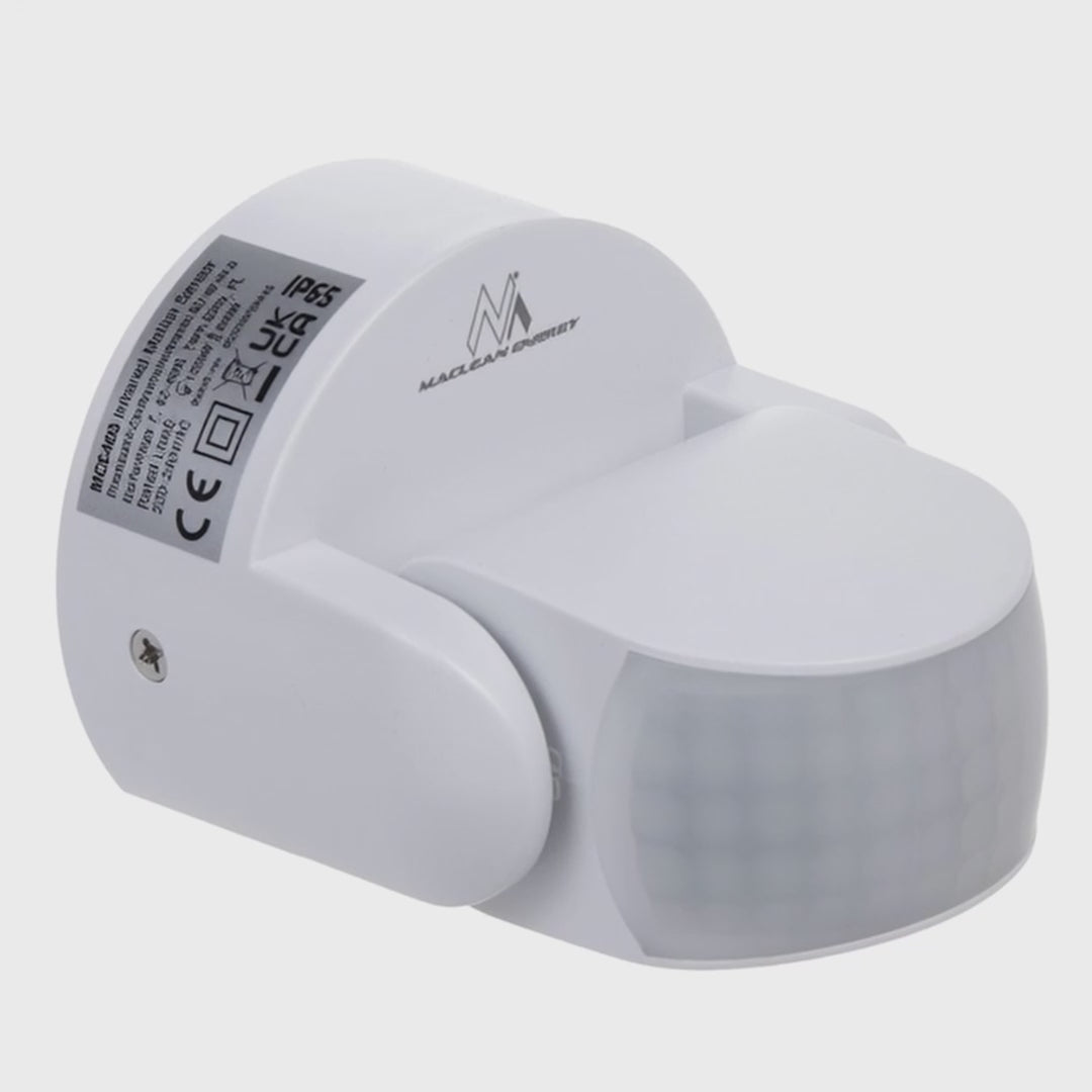 Maclean MCE468 W PIR Motion Sensor Infrared IP65 White Range 12m max load 600/1200W 180° Detection Angle
